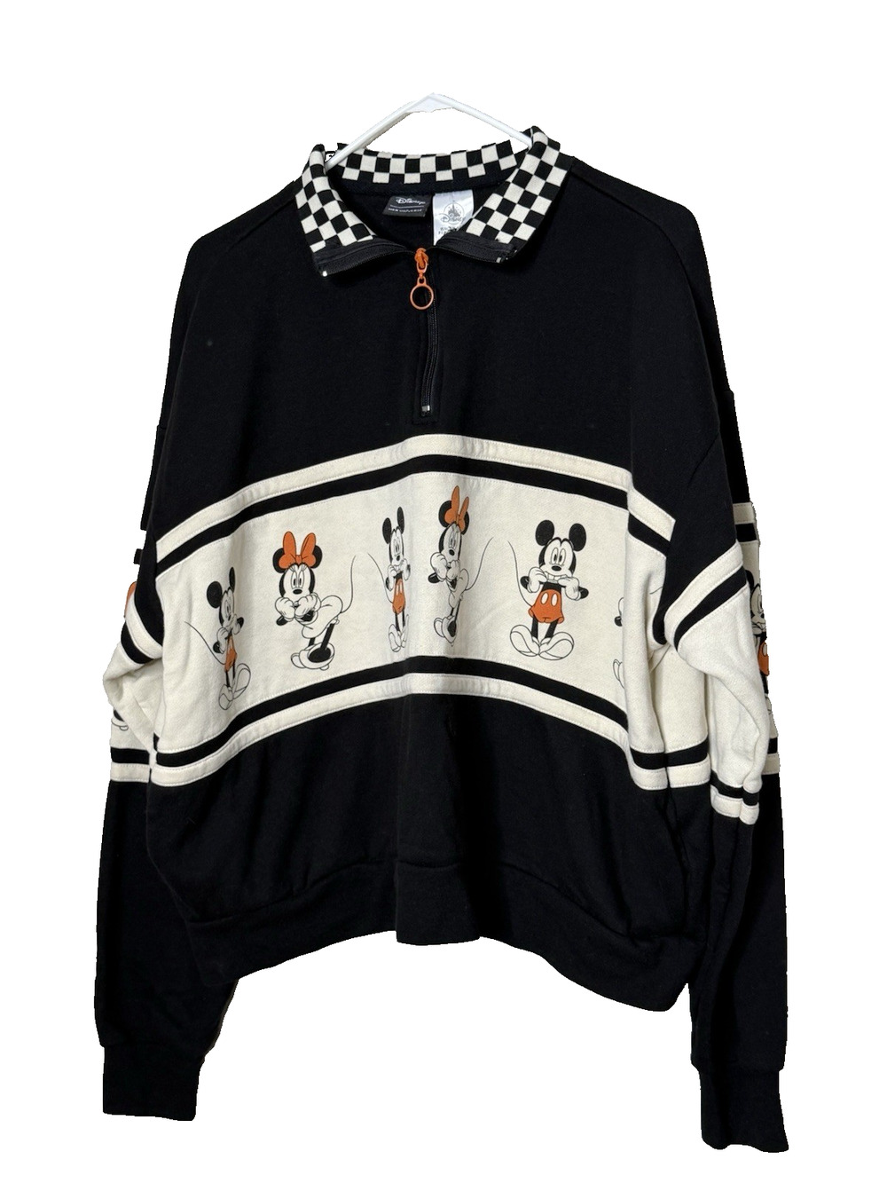 Disney Parks Women’s 2X Black White Mickey Minnie Halloween Quarter Zip Sweatshi